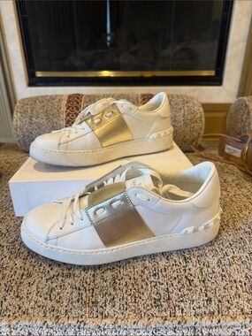 Valentino Garavani White Sneakers with Gold Panel